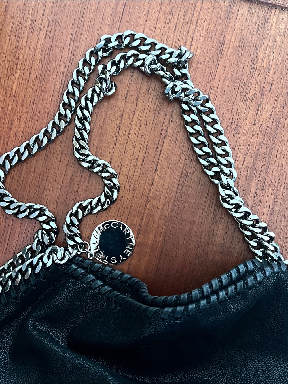 Stella McCartney Falabella Fold Over Tote Large Black Shaggy Deer Chain Bag - Picture 4 of 9